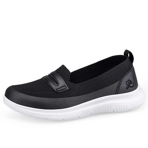 Women's black flyknit pattern penny slip on shoe sneaker 01